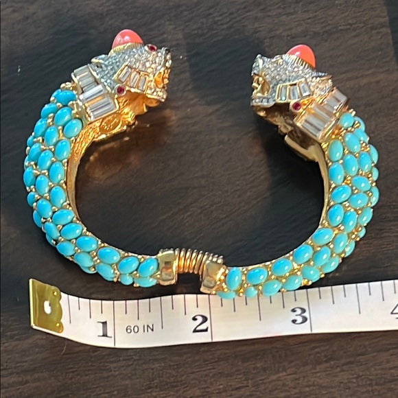 Kenneth Jay Lane Double Koi Fish Bangle – Turquoise & Coral Cabochons - RARE - Picture 8 of 8